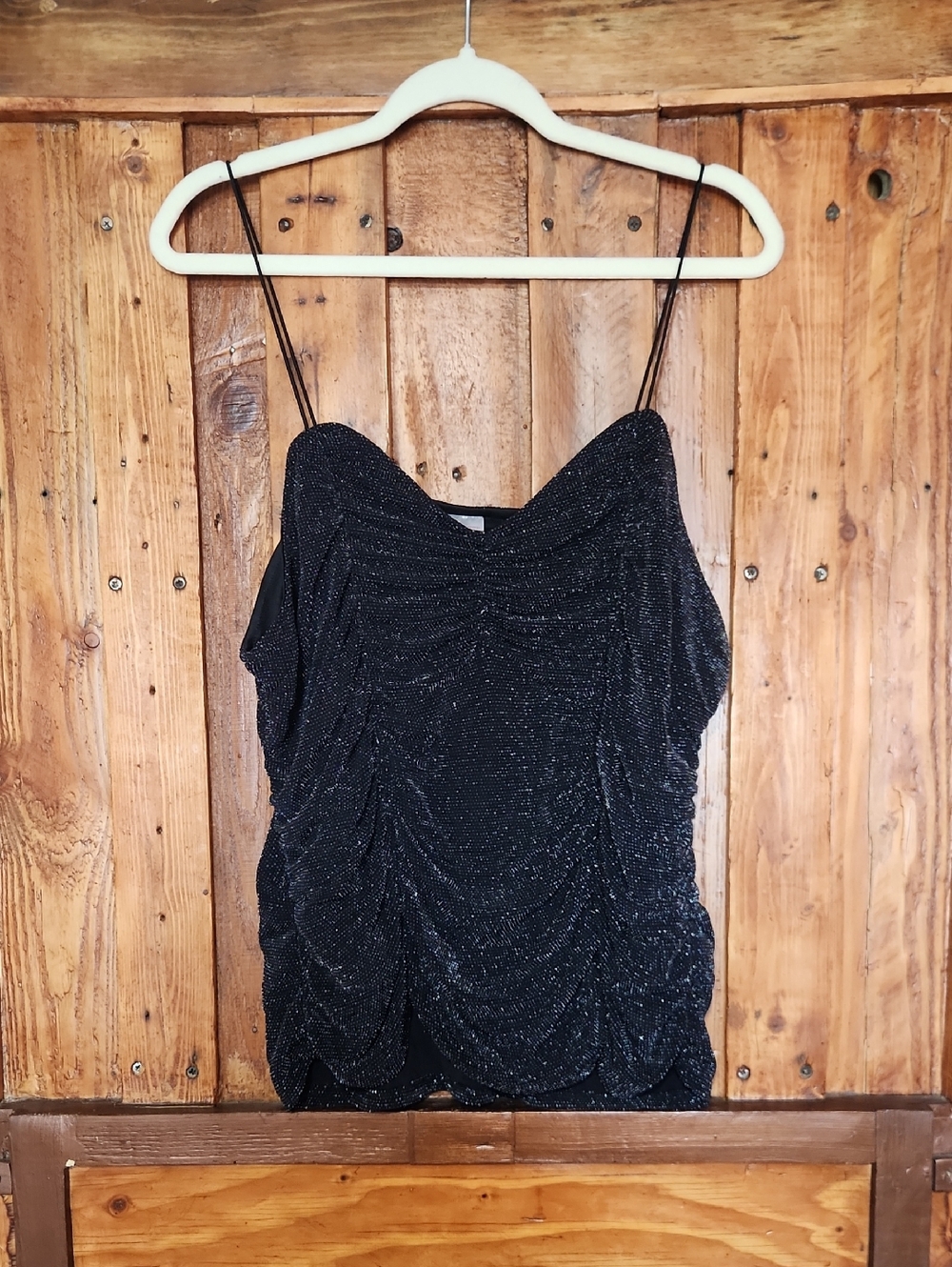 Plus No Boundaries Black Sparkle Ruched Spaghetti Strap Cami